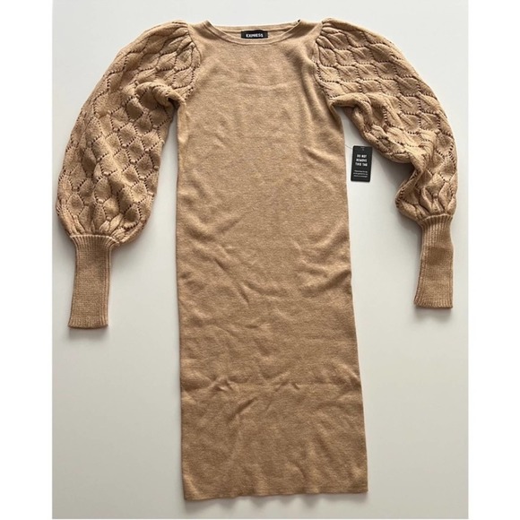 NWT Express sweater dress with balloon sleeves, tan, xs - Picture 3 of 10